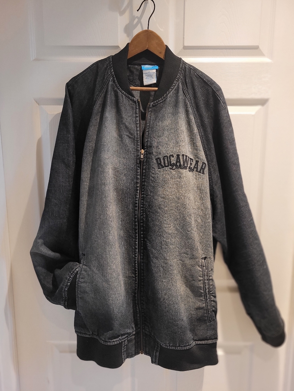 Rocawear Washed Black Denim Bomber Jacket